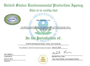 Risk Removal EPA Lead Paint renovation, repair and painting certificate